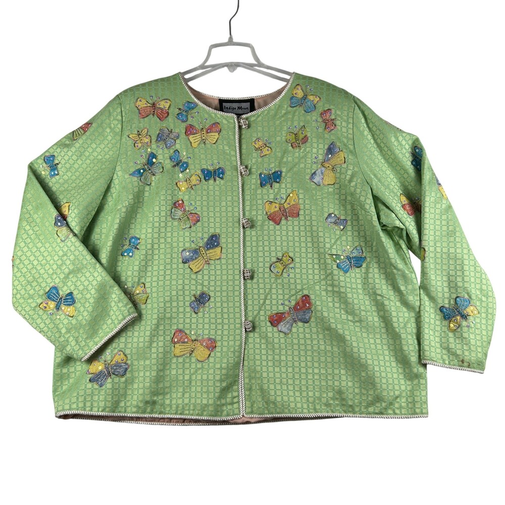 Vintage Indigo Moon Jacket Womens 2X Butterfly Beaded Embroidered Toggle Fairy